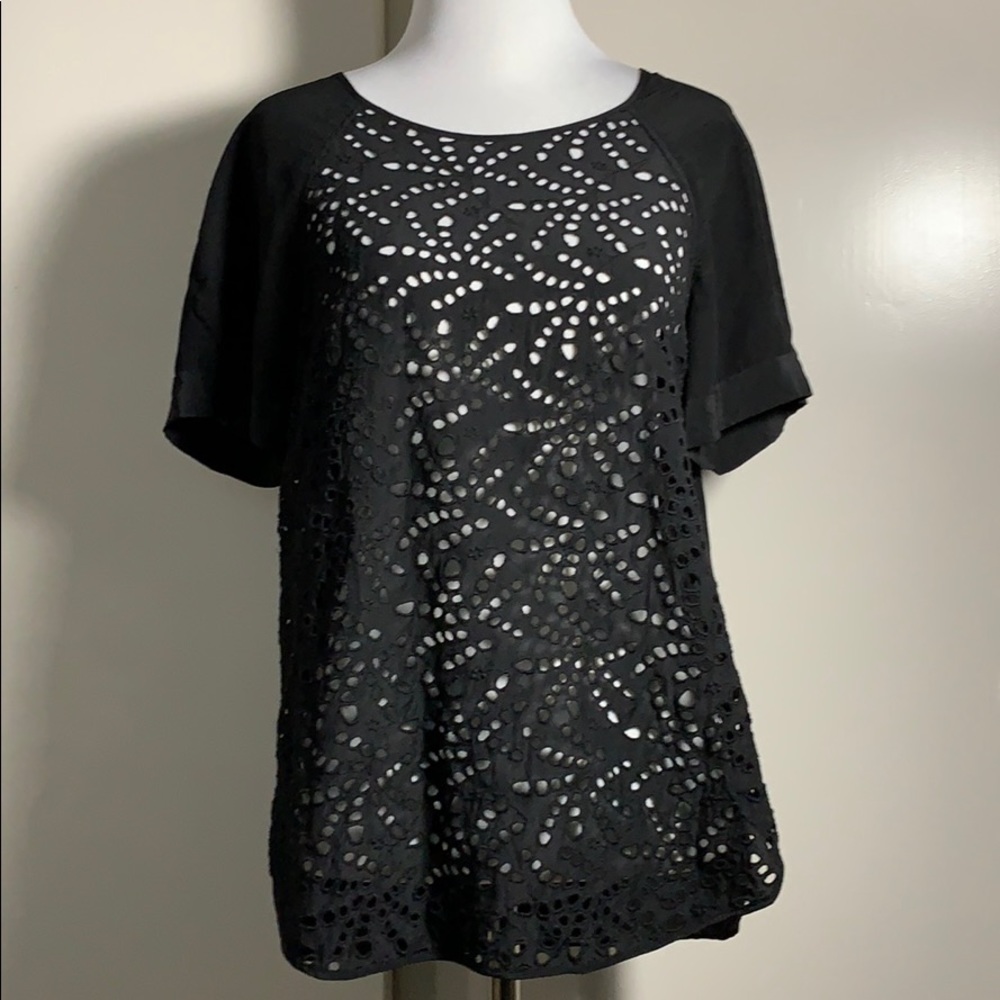 Rebecca Taylor Perforated Black Silk Top